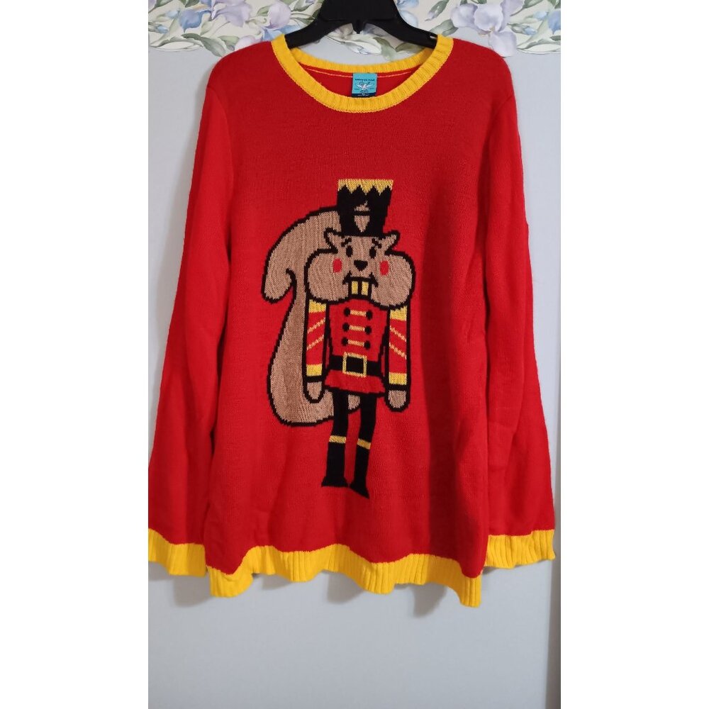 Norther Pole XL Red Christmas Squirrel Nutcracker Fun Lightweight Ugly Sweater